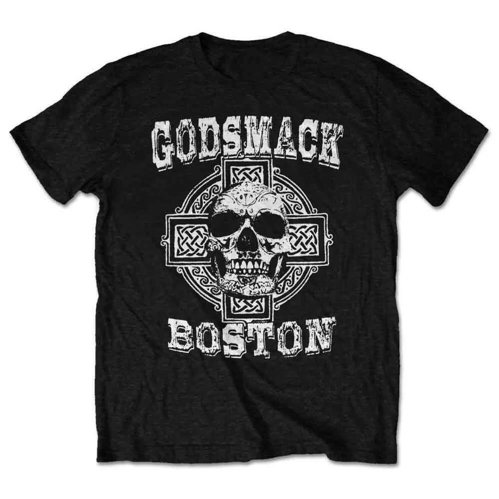Godsmack T Shirt Boston Celtic Cross Skull Band   Mens Black
